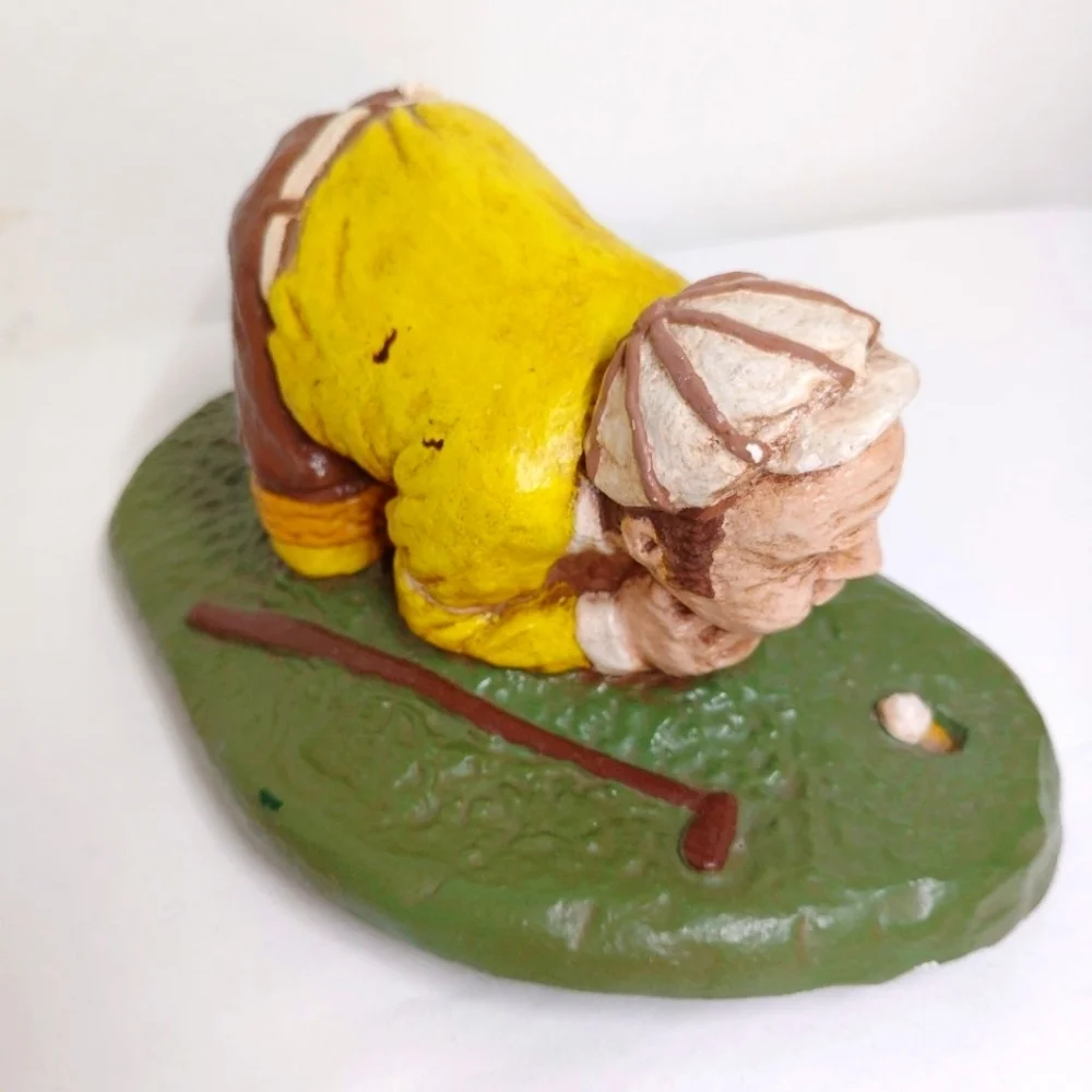 Vintage Rottman Pottery Golf Figurine Golfer Huff Puff Yellow Signed 1974